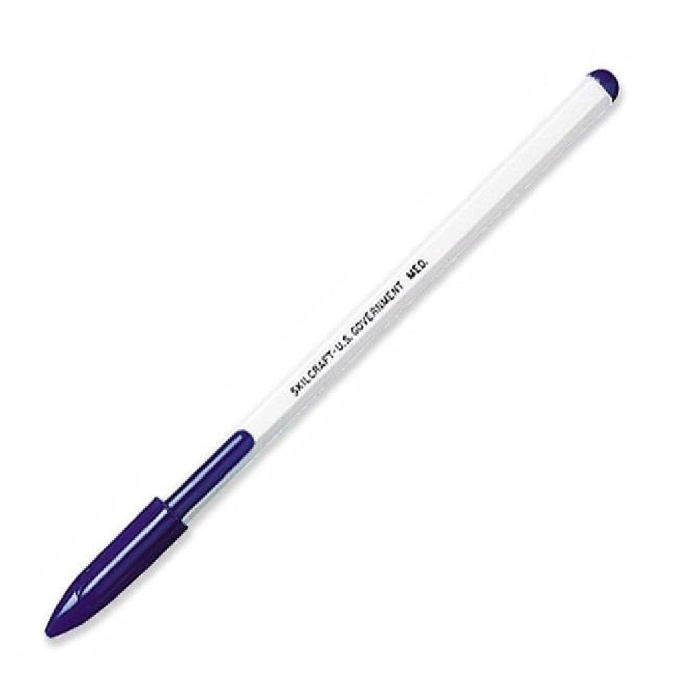 SKILCRAFT : Stick Pen – Blue Ink – White Barrel – 12 / Dozen