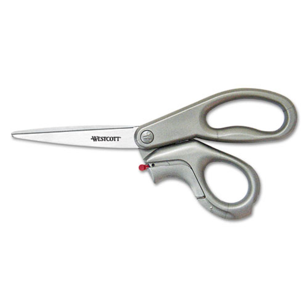 E-Z OPEN BOX OPENER STAINLESS STEEL SHEARS - 8" LONG - 3.5" CUT LENGTH - GRAY OFFSET HANDLE