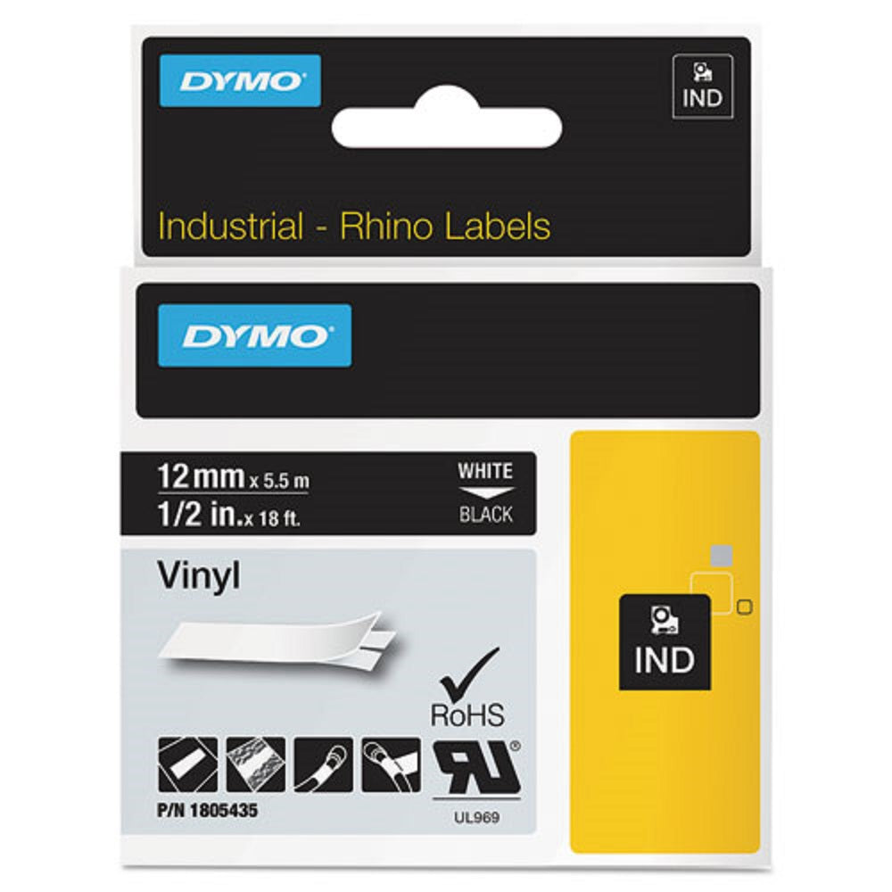 RHINO PERMANENT VINYL INDUSTRIAL LABEL TAPE - BLACK/WHITE PRINT