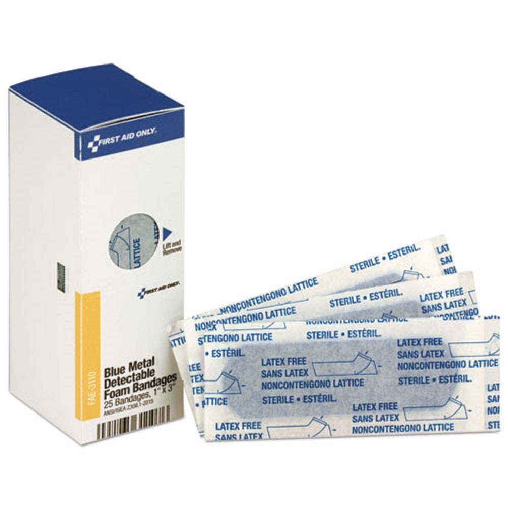 METAL DETECTABLE ADHESIVE BANDAGES - FOAM - BLUE - 25/BOX