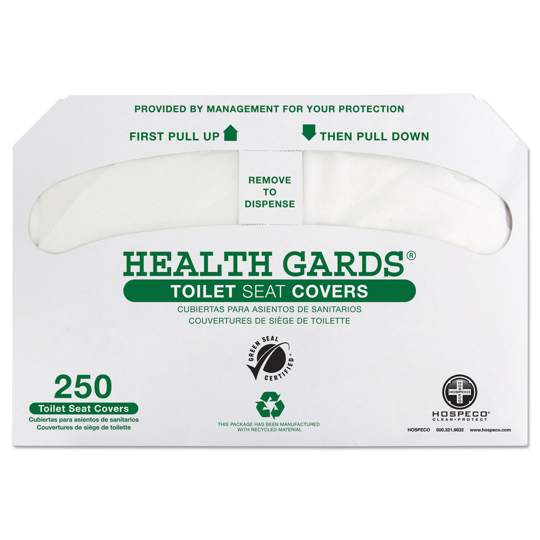 Health Gards Green Seal Recycled Toilet Seat Covers, 14.25 x 16.75, White, 250/Pack, 4 Packs/Carton Health Gards Green Seal Recycled Toilet Seat Covers, 14.25 x 16.75, White, 250/Pack, 4 Packs/Carton