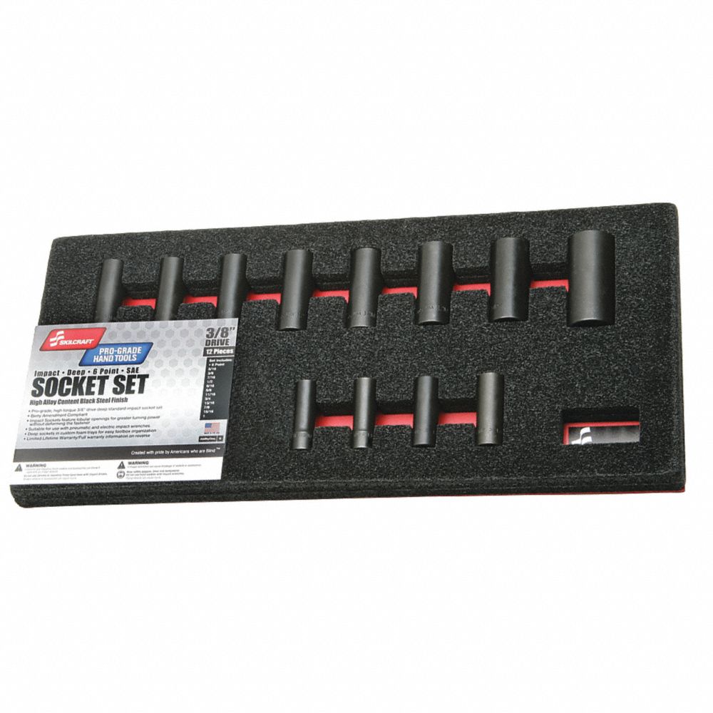 5130016503982 AbilityOne 6503982, Pro-Grade Impact Socket Set, 12 Piece Set, 3/8" Se Bx