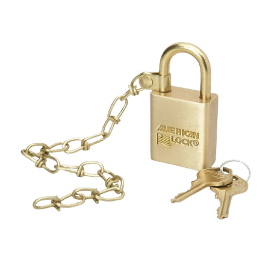 5340015881846 AbilityOne, Padlock Set, Solid Case, 1.5" Wide Brass, Keyed Alike, w/Chain, SE/6