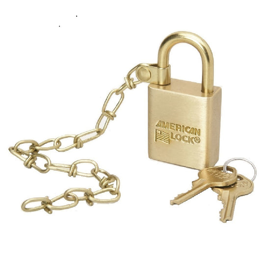 5340015881924 AbilityOne, 5881924 Padlock, Solid Case, 1.75" Wide Brass, Keyed Differently, w/Chain