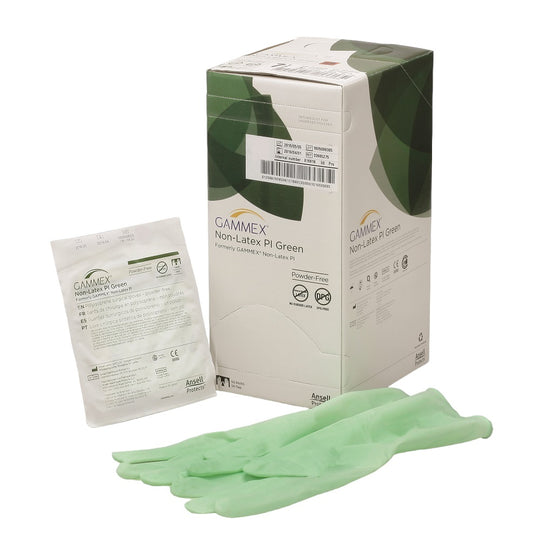 GAMMEX NON-LATEX PI GREEN SURGICAL POWER FREE GLOVES, SIZE 5.5 CS