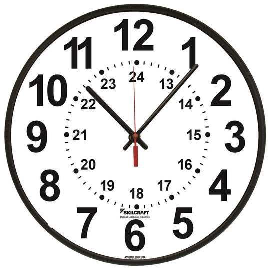 6645013428199 AbilityOne, Quartz Wall Clock, 12/24-Hour, Battery Operated, Slimline Plastic Frame, 12.75" Diameter 10/Bx