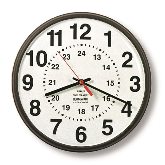 6645014678478 AbilityOne, Quartz Wall Clock, 12/24-Hour, Battery Operated, Slimline Plastic Frame, 9.25" Diameter Ea