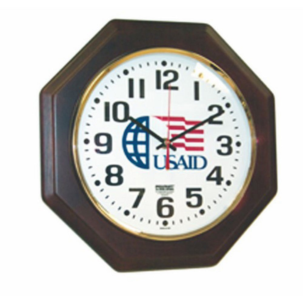 6645014919835 AbilityOne, Clock, Wall, Mahogany Octagon, Custom Logo 12" Quartz Ea