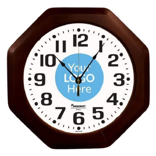 6645014919835 AbilityOne, Clock, Wall, Mahogany Octagon, Custom Logo 12" Quartz Bx