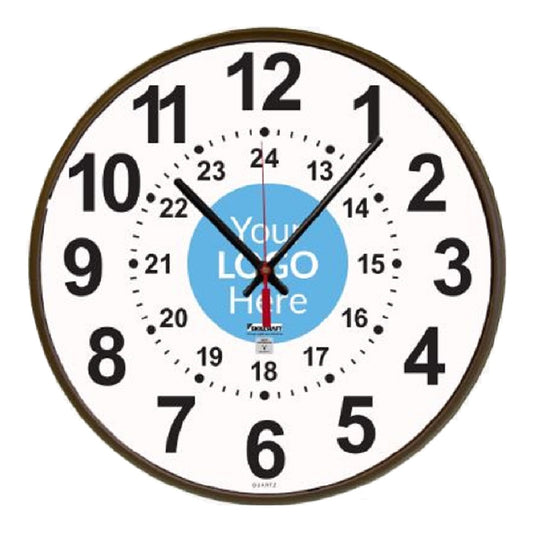 6645014920378 AbilityOne, Clock, Wall, 12/24 Hour, Atomic, Black, Custom Logo, 12-3/4" Diameter Bx