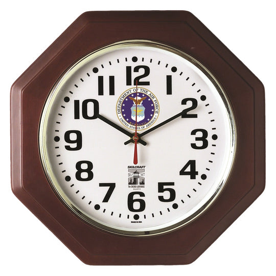 6645015574607 AbilityOne, Clock, Wall, Self-Set, Custom Logo, Mahogany, Octagon, 12" Diameter Frame Bx