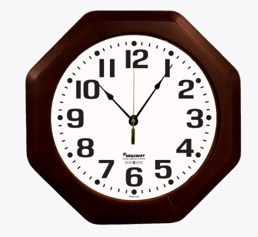 SELF SET HARDWOOD OCTAGON QUARTZ WALL CLOCK, MAHOGANY FRAME 10/BX