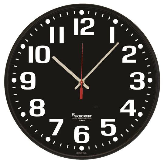 6645016986561 AbilityOne, Clock, Wall, Quartz, High Contrast Black Dial, 12-3/4" Diameter, Black Frame 10/Bk