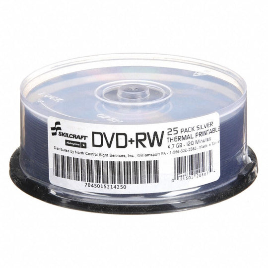 7045015214250 AbilityOne, Digital Video Disc, + Recordable Rewritable, 25 DVDs on Spindle, Silver Bx