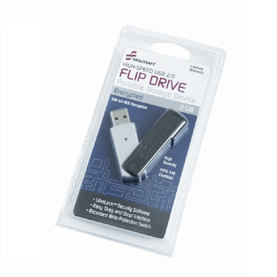 7045015684208 AbilityOne, USB Flash Drive, 256-Bit SES Encryption, Water Resistant, Silver/Black, 2GB Ea