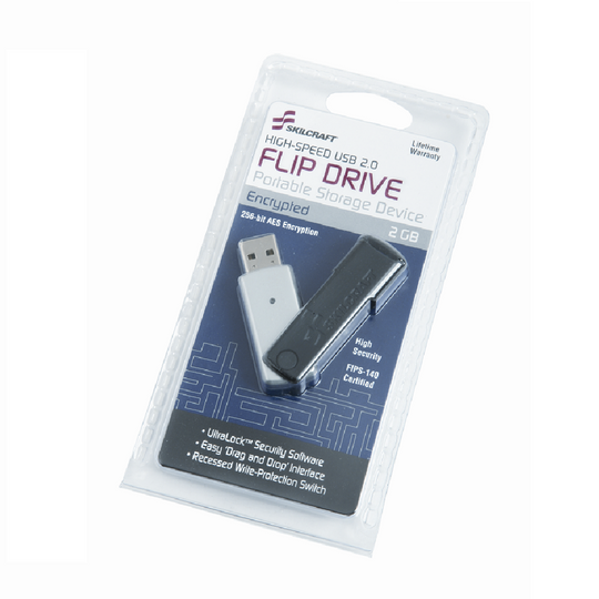 7045015684208 AbilityOne, USB Flash Drive, 256-Bit SES Encryption, Water Resistant, Silver/Black, 2GB Bx