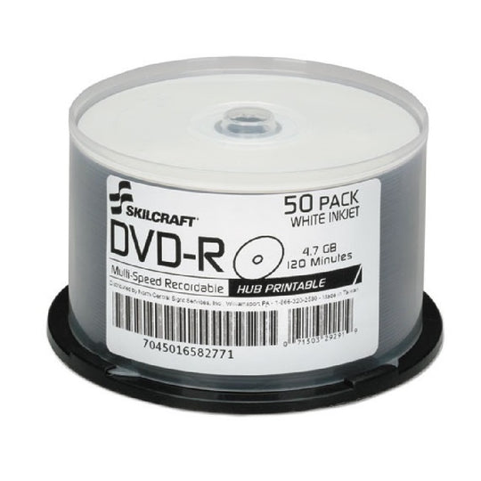 7045016582771 AbilityOne, Blank Media Discs, DVD-R, Inkjet Printable, White, 16x, 4.7GB, 50 Pack Spindle Bx