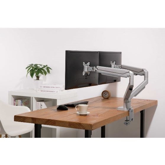 7110016915485 AbilityOne, Dual Monitor Arm, Ergonomic, One-Touch Adjustable, Silver Grey Bx