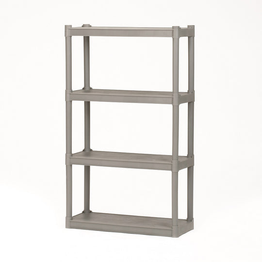 7125016672783 Open Storage Shelving Units, Durable Blow-Molded Plastic, 4 Shelves, 15" Shelf Clearance, Charcoal Ea