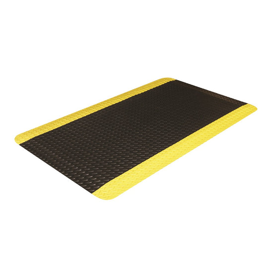 7220016673566 ANTI-FATIGUE FLOOR MATS, HEAVY-DUTY INDUSTRIAL HARD TOP, BLACK, w/YELLOW STRIPES