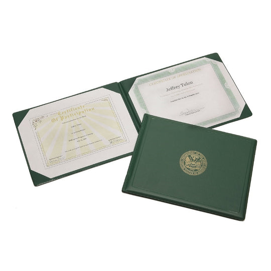 7510007557077 AWARD CERTIFICATE BINDER, GREEN W/ARMY GOLD SEAL EA