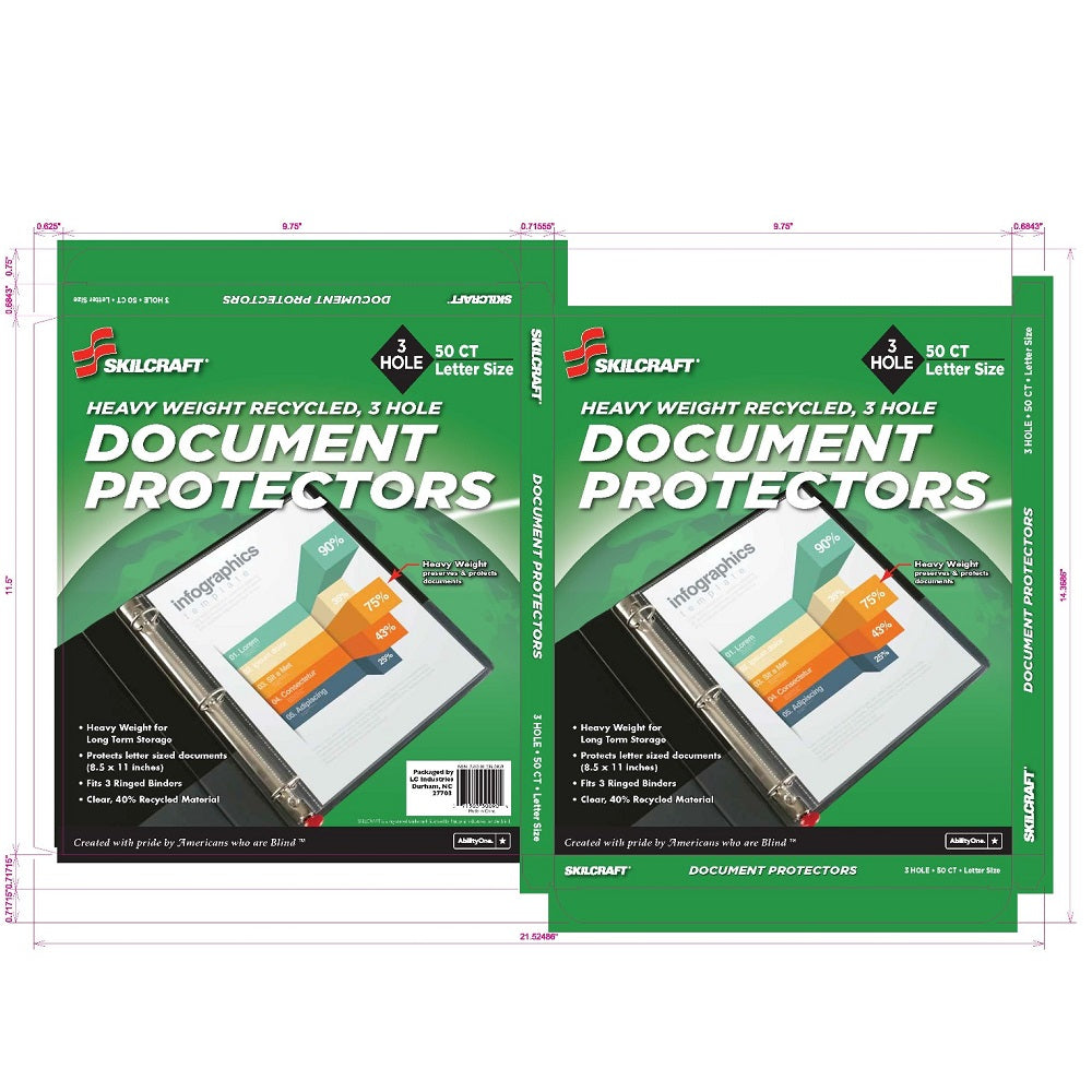 7510012360059 AbilityOne NSN2360059 Transparent Recycled Document Protectors - 3 Hole Punched Pk