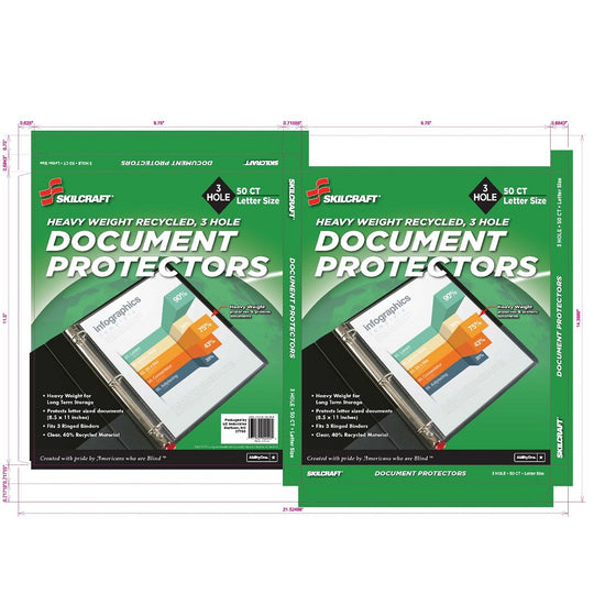 7510012360059 AbilityOne NSN2360059 Transparent Recycled Document Protectors - 3 Hole Punched Pk