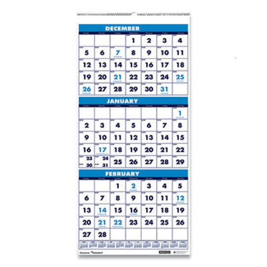 14-MONTH (DEC -JAM): 2023-2025  3-MONTH-VIEW VERTICAL WALL CALENDAR 10/BX