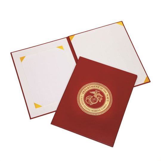 7510017011809 AWARDS CERTIFICATE BINDER, RED SATIN FINISH, USMC SEAL BX