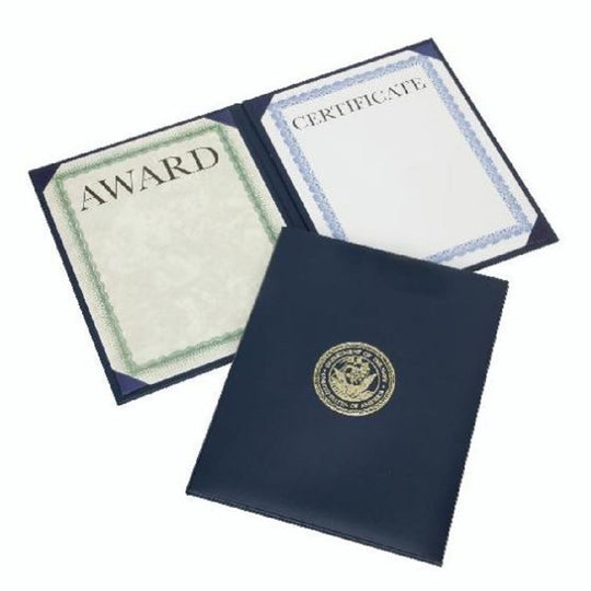 NSN7141364, AWARDS CERTIFICATE BLUE PADDED COVER GOLD NAVY SEAL PORTRAIT BINDER BX