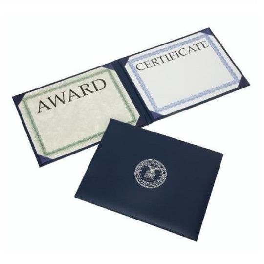 NSN7145931, AWARDS CERTIFICATE BLUE PADDED COVER "SILVER USAF SEAL" PORTRAIT BINDER BX