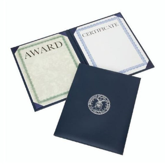 NSN7145932, AWARDS CERTIFICATE BLUE PADDED COVER "SILVER USAF SEAL" PORTRAIT BINDER 25/BX