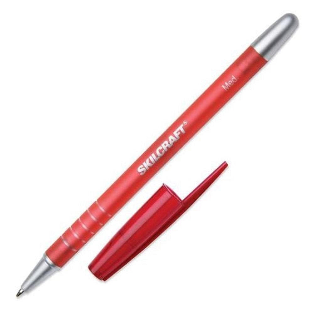 RUBBERIZED/ REFILLABLE BALLPOINT STICK PEN, RED PK