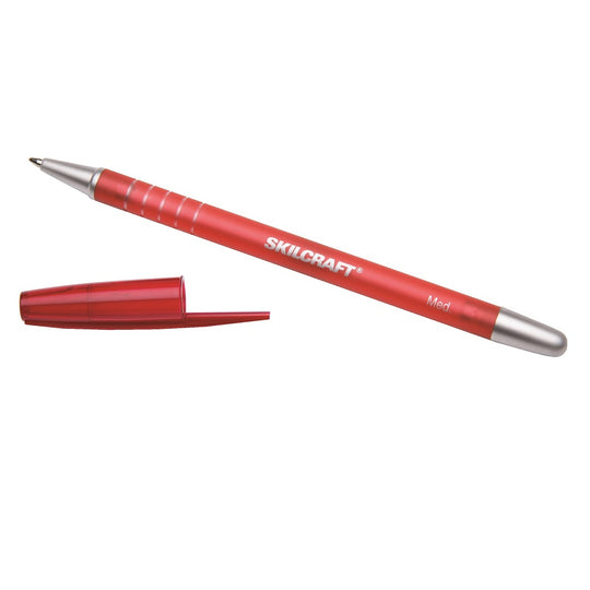 RUBBERIZED/ REFILLABLE BALLPOINT STICK PEN, RED PK