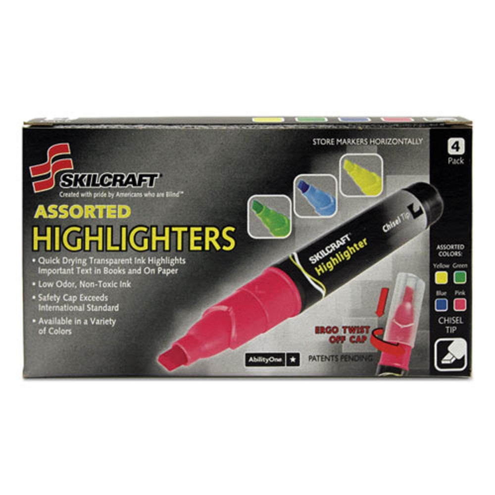 LARGE FLUORESCENT HIGHLIGHTERS, CHISEL TIP, ASSORTED COLORS ST