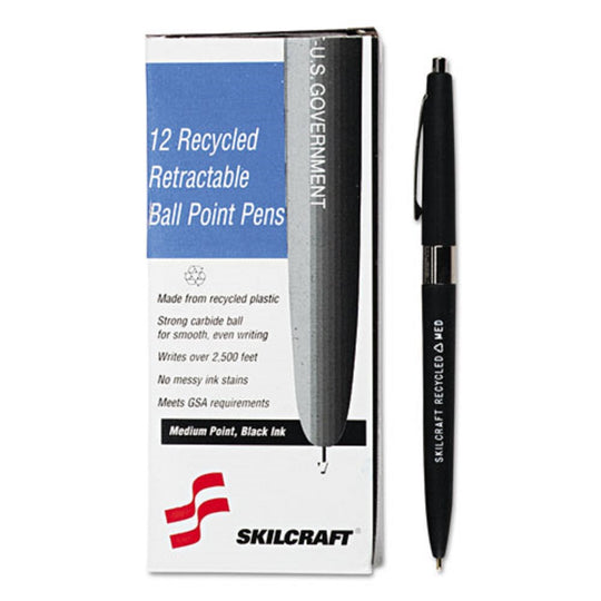 RECYCLED BALLPOINT RETRACTABLE PEN, MEDIUM, BLACK INK BX