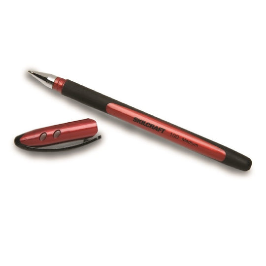 NSN4220322, RUBBERIZED BARREL STICK PEN, FINE POINT, RED INK BX