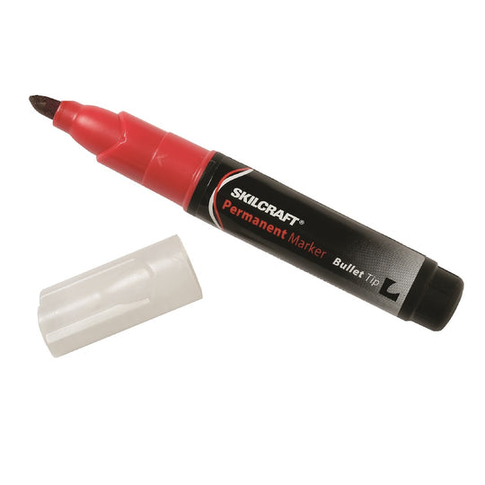 7520014244863, AbilityOne, Skilcraft, NSN4244863, Large Permanent Marker - Bullet Tip - Red Ink