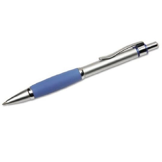 RETRACTABLE BALLPOINT PEN, MEDIUM, SILVER BARREL, BLUE INK BX