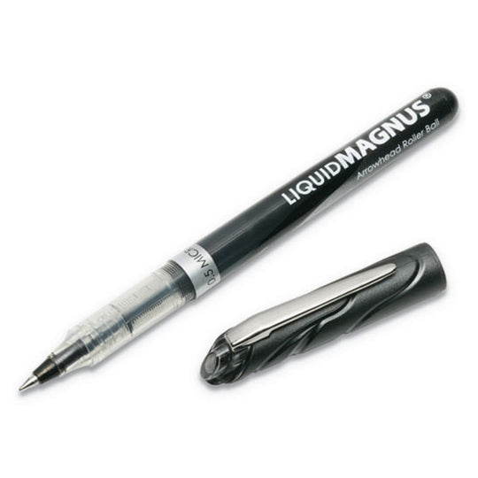 LIQUID MAGNUS ROLLER BALL PEN, STICK, BLACK INK, CLEAR/BLACK BARREL BX