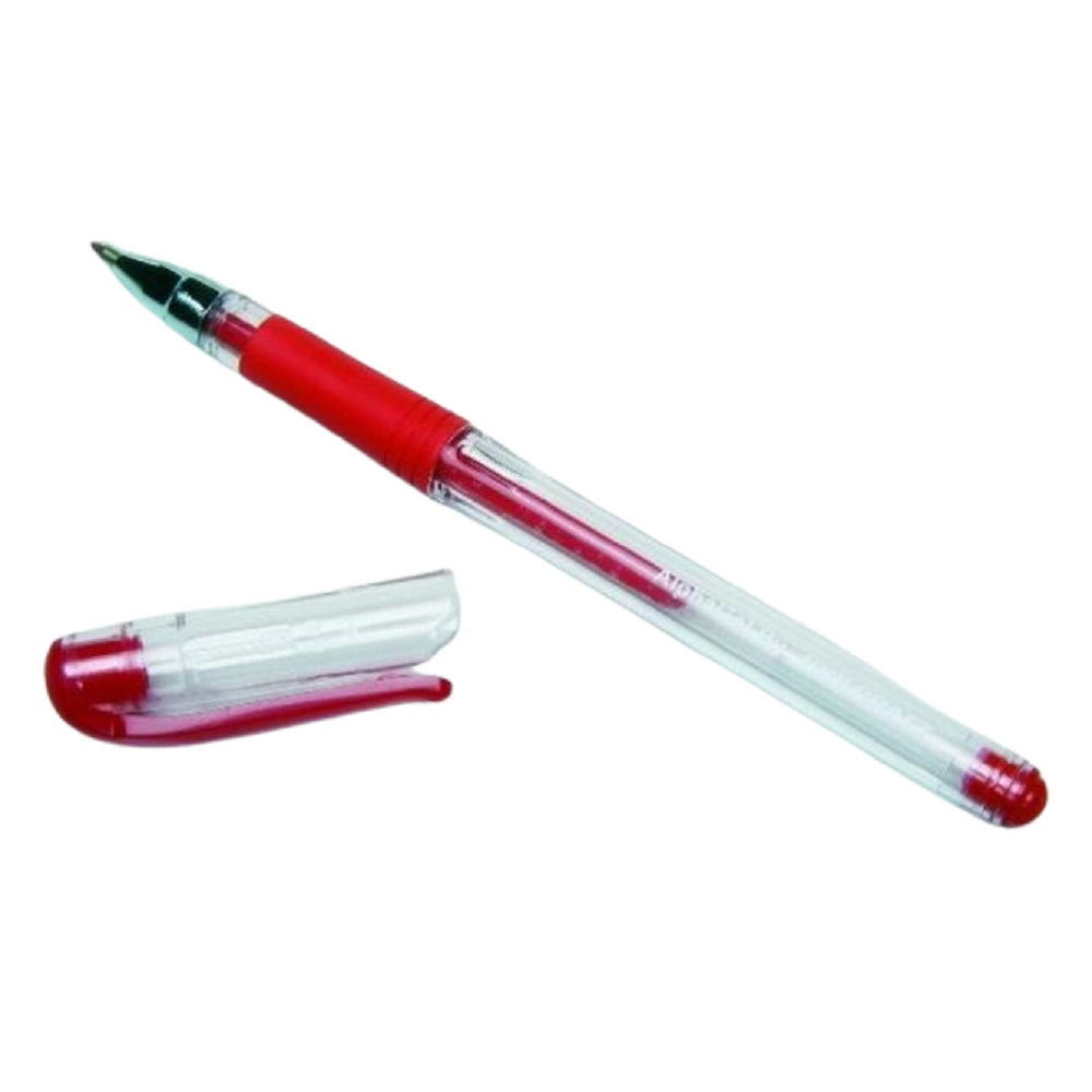 ALPHAGEL INK PEN, CLEAR BARREL, MEDIUM POINT, RED INK PK