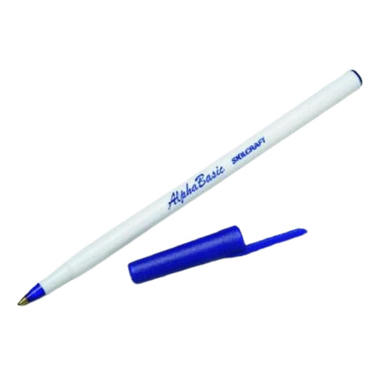 ALPHA BASIC ROUND BARREL STICK PEN, WHITE BARREL, BLUE INK BX