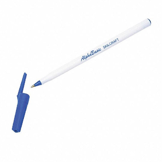 ALPHA BASIC ROUND BARREL STICK PEN, WHITE BARREL, BLUE INK BX