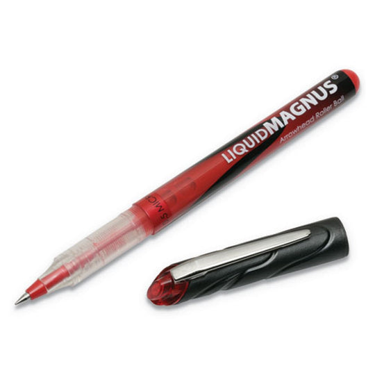 LIQUID MAGNUS STICK ROLLER BALL PEN, CLEAR/RED BARREL, RED INK PK