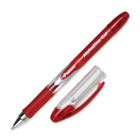 ALPHAELITE STICK GEL PEN, CLEAR BARREL, RED INK BX