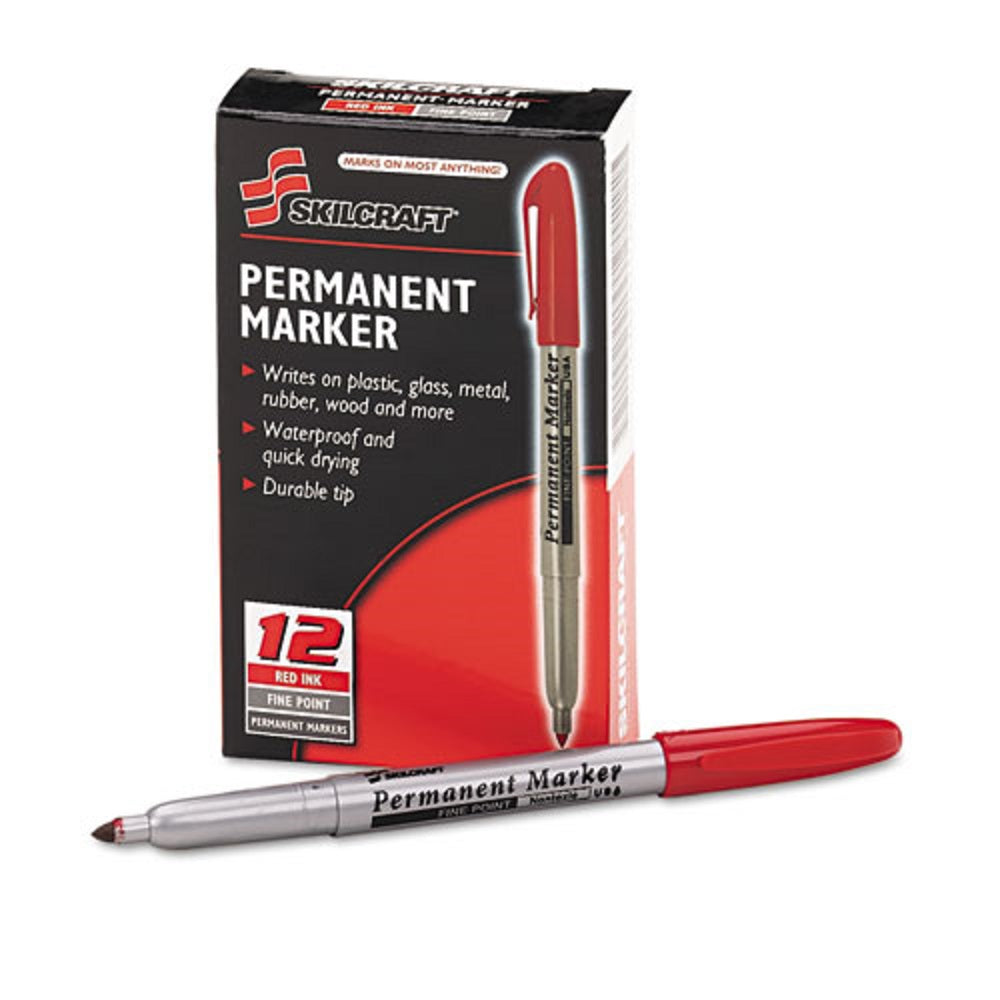 PERMANENT MARKER, FINE BULLET TIP, RED INK BX