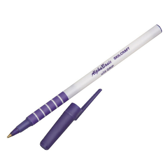 ALPHABASIC, WHITE BARREL, BALLPOINT PEN W/GRIP, BLUE INK BX