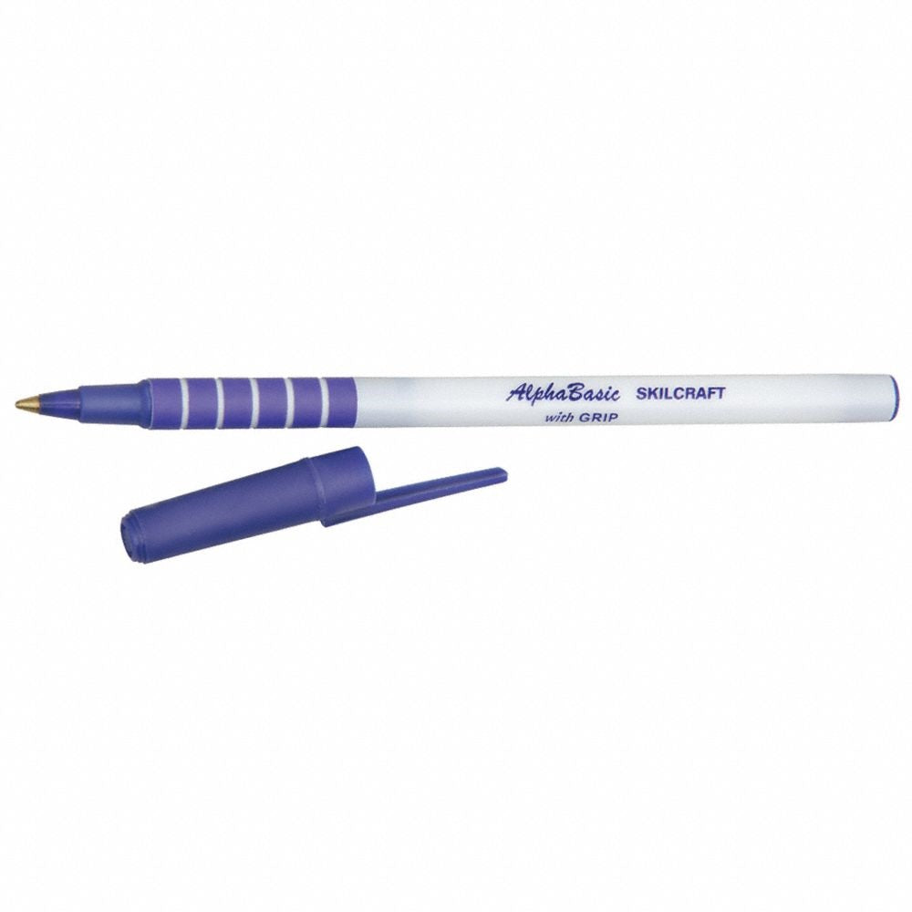 ALPHABASIC, WHITE BARREL, BALLPOINT PEN W/GRIP, BLUE INK BX