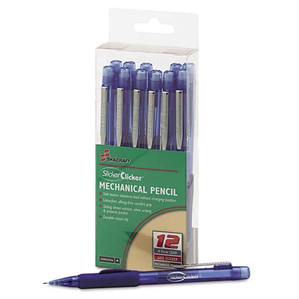 SIDE ADVANCED MECHANICAL PENCIL, TRANSLUCENT BLUE BARREL, BLACK LEAD BX