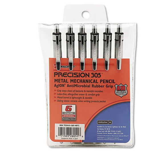 PRECISION MECHANICAL PENCIL, METAL BARREL, SILVER BARREL, BLACK LEAD  CS